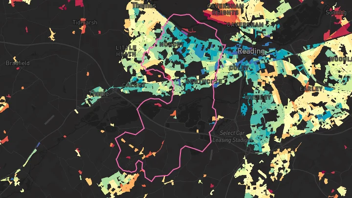 House price heatmap showing property values across Tilehurst
