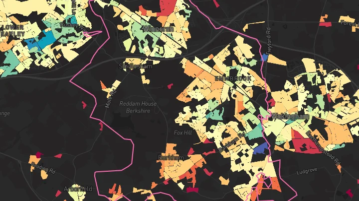 House price heatmap showing property values across Winnersh