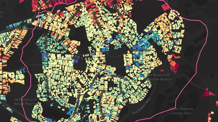 House price heatmap showing property values across Woodley