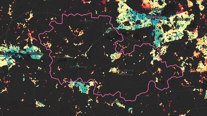 House price heatmap showing property values across Burghfield Common