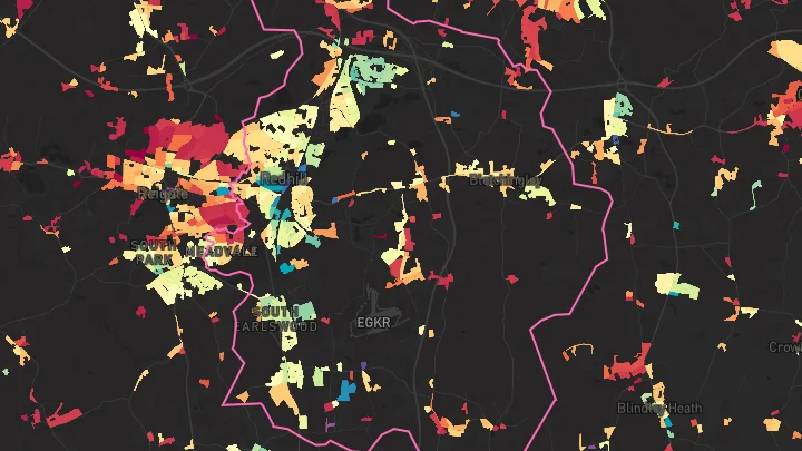 House price heatmap showing property values across Redhill