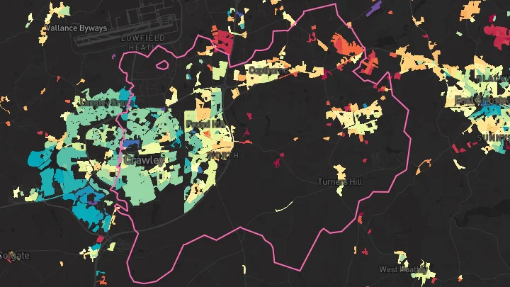 House price heatmap showing property values across Crawley