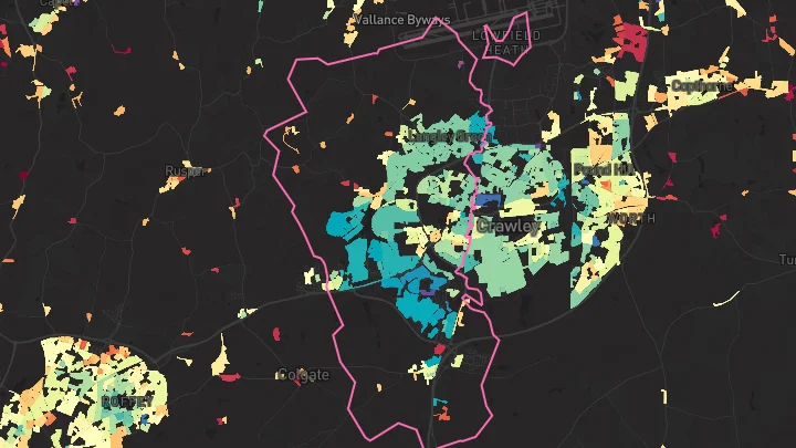 House price heatmap showing property values across Crawley