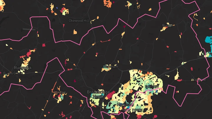 House price heatmap showing property values across Horsham
