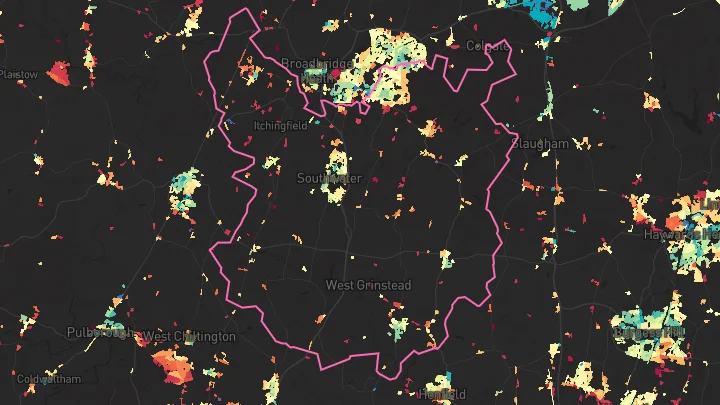 House price heatmap showing property values across Southwater
