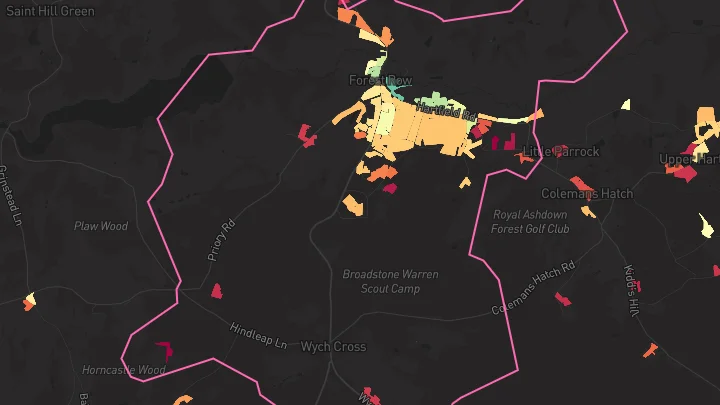 House price heatmap showing property values across Forest Row