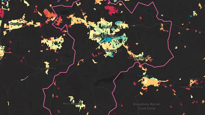 House price heatmap showing property values across East Grinstead