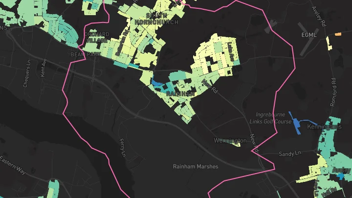 House price heatmap showing property values across Rainham