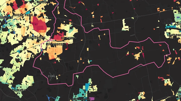 House price heatmap showing property values across Upminster