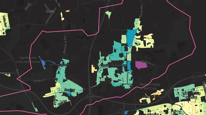 House price heatmap showing property values across South Ockendon