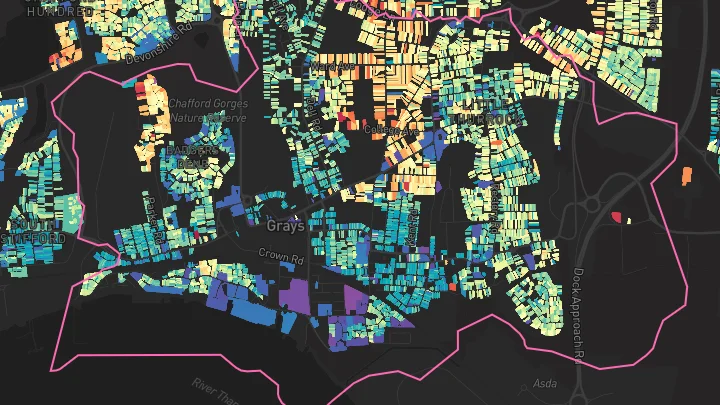 House price heatmap showing property values across Grays