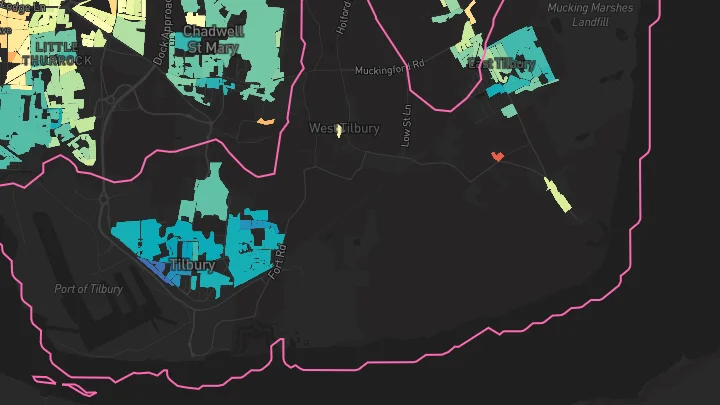 House price heatmap showing property values across East Tilbury