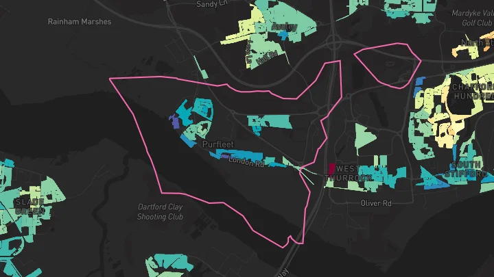 House price heatmap showing property values across Purfleet