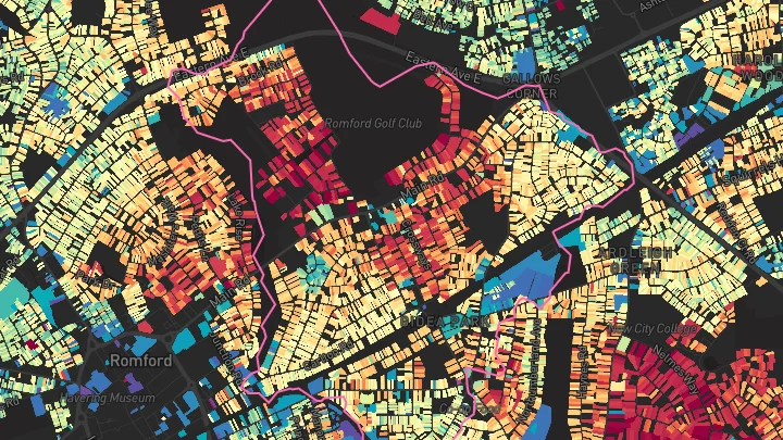 House price heatmap showing property values across Romford