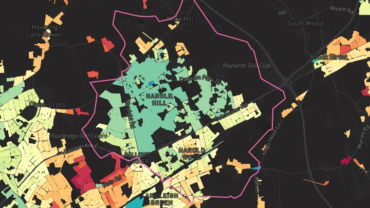 House price heatmap showing property values across Romford