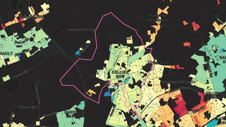 House price heatmap showing property values across Romford