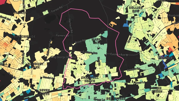 House price heatmap showing property values across Chadwell Heath