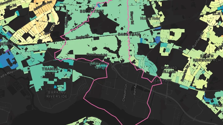 House price heatmap showing property values across Dagenham
