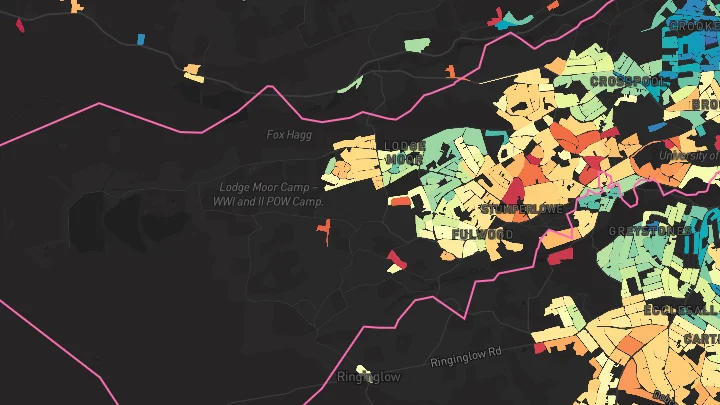 House price heatmap showing property values across Sheffield