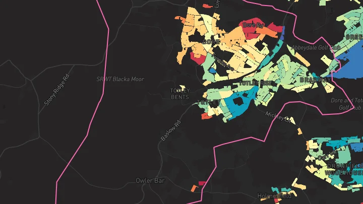 House price heatmap showing property values across Sheffield