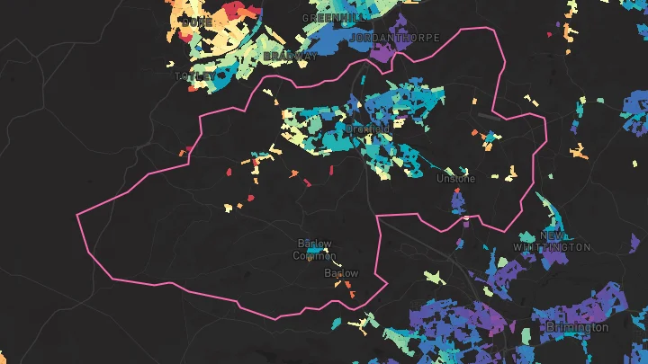 House price heatmap showing property values across Dronfield Woodhouse