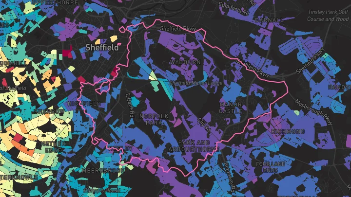 House price heatmap showing property values across Sheffield
