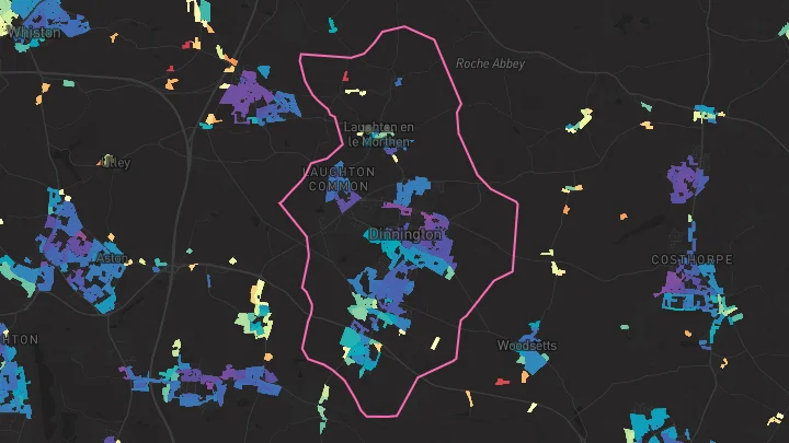 House price heatmap showing property values across Dinnington