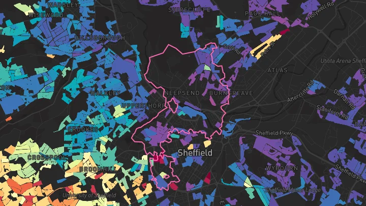 House price heatmap showing property values across Sheffield