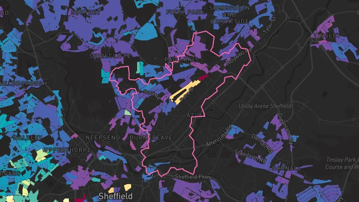 House price heatmap showing property values across Sheffield
