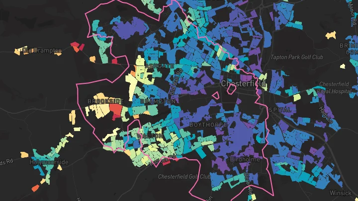 House price heatmap showing property values across Chesterfield