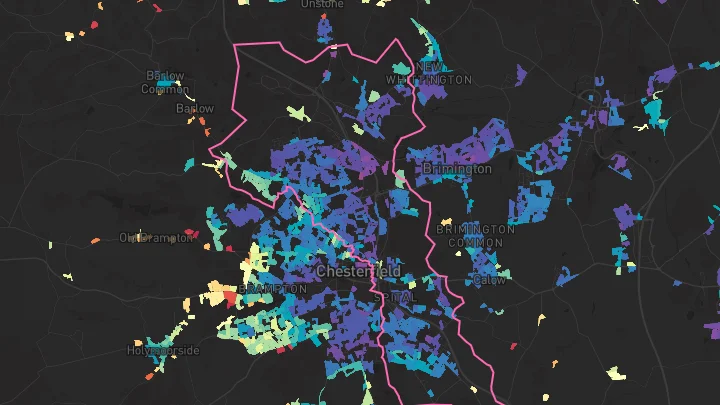 House price heatmap showing property values across Chesterfield