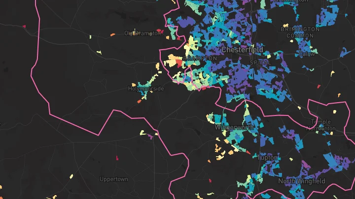 House price heatmap showing property values across Wingerworth