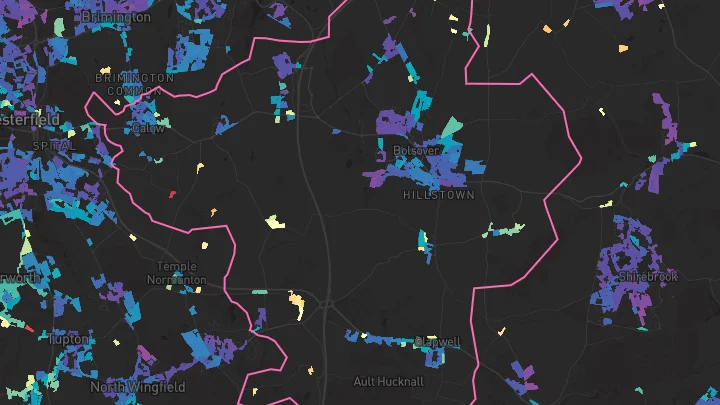 House price heatmap showing property values across Bolsover