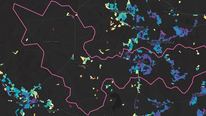 House price heatmap showing property values across Clay Cross