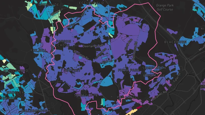 House price heatmap showing property values across Sheffield