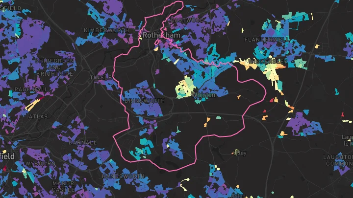 House price heatmap showing property values across Brinsworth