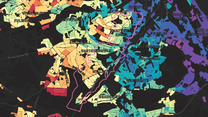 House price heatmap showing property values across Sheffield