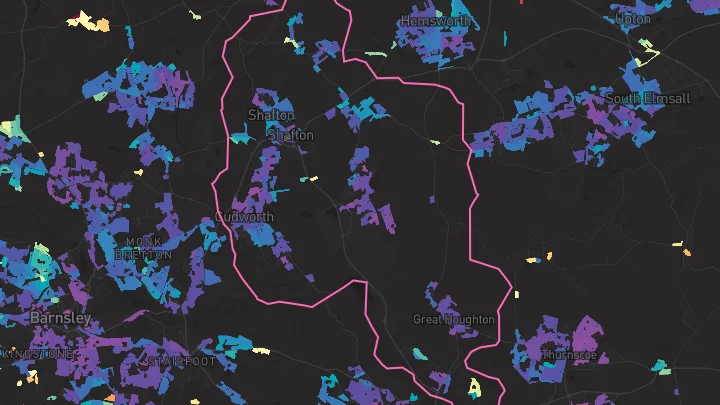 House price heatmap showing property values across Cudworth