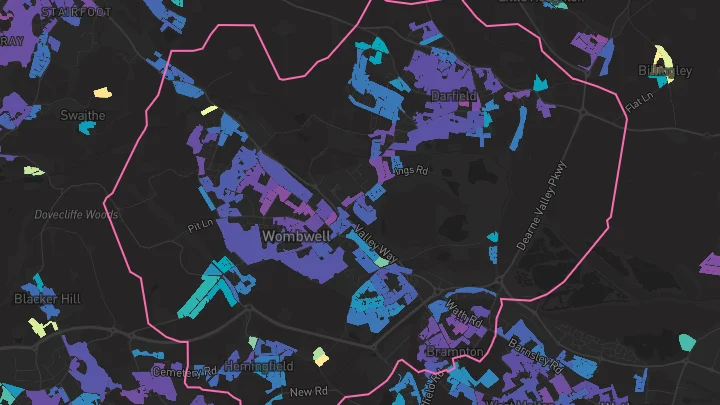House price heatmap showing property values across Wombwell