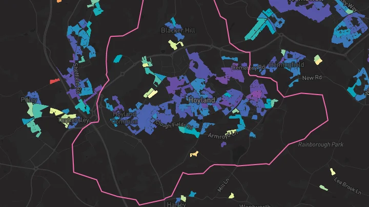 House price heatmap showing property values across Hoyland