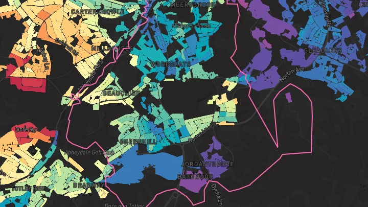 House price heatmap showing property values across Sheffield