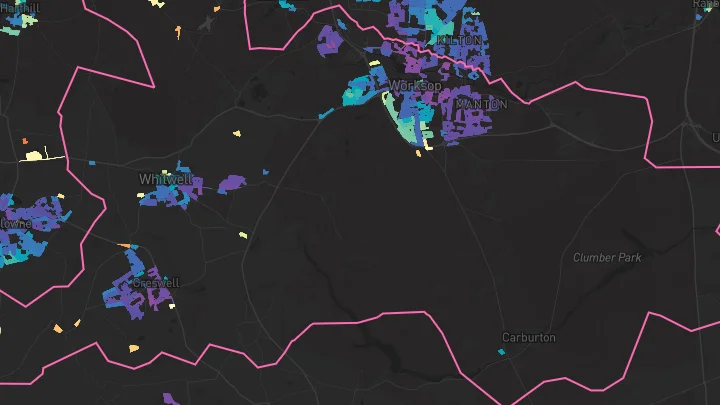 House price heatmap showing property values across Worksop