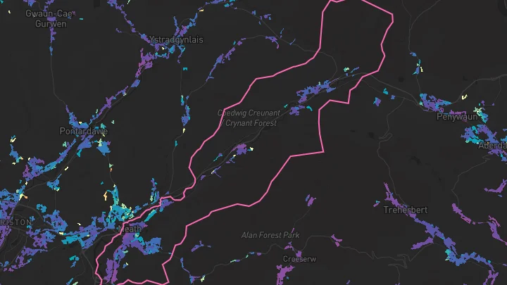 House price heatmap showing property values across Neath
