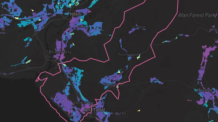 House price heatmap showing property values across Port Talbot