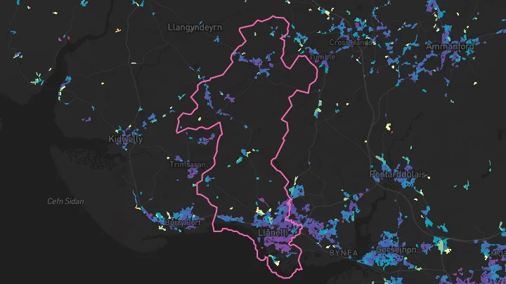 House price heatmap showing property values across Llanelli
