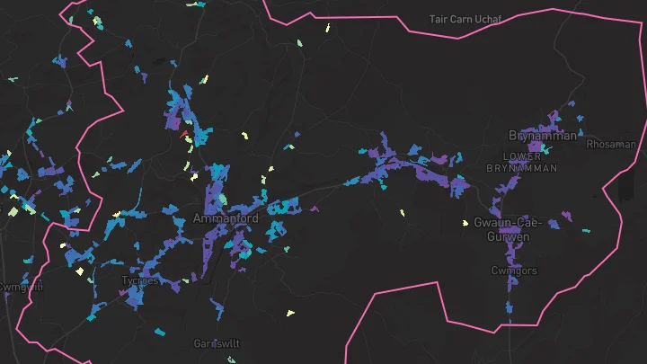 House price heatmap showing property values across Ammanford