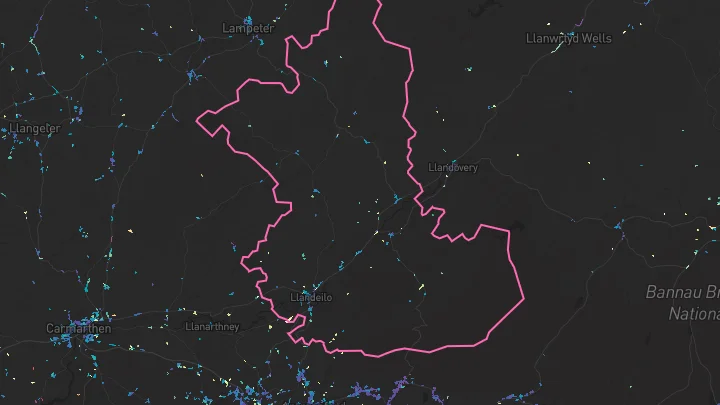 House price heatmap showing property values across Llandeilo