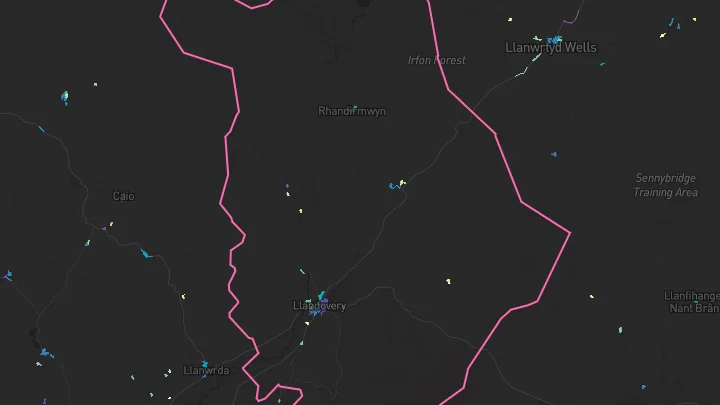 House price heatmap showing property values across Llandovery