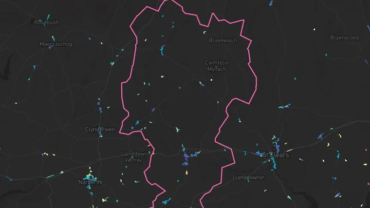 House price heatmap showing property values across Whitland