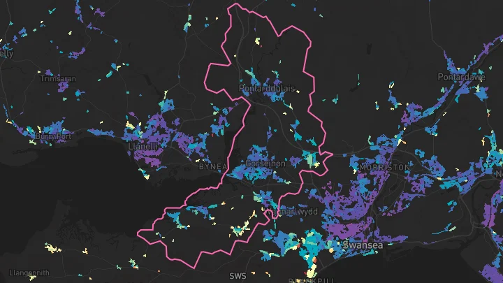 House price heatmap showing property values across Gorseinon